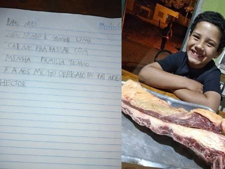 Hector de sete anos pede carne ao papai noel, entenda