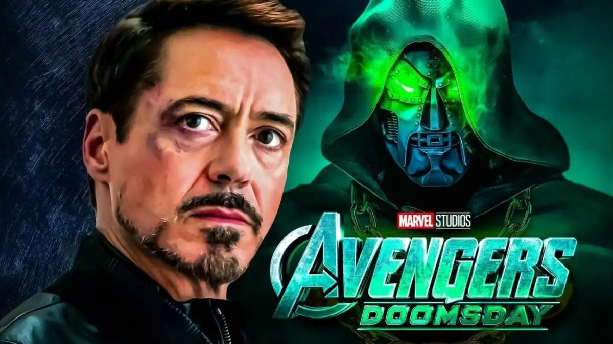 Herói da Marvel em primeiro plano com o vilão de Vingadores Doomsday ao fundo