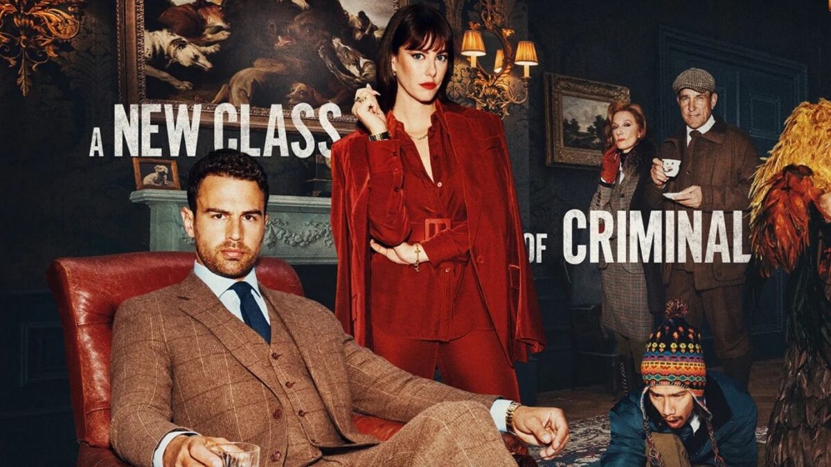 Cena da série The Gentlemen da Netflix com os personagens principais do submundo do crime britânico