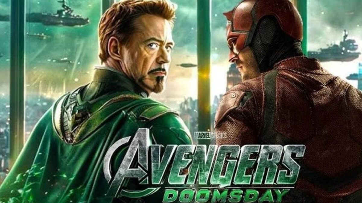 Cena promocional de Vingadores Doomsday mostrando heróis da Marvel frente a frente antes da batalha final