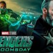 Pôster oficial de Vingadores Doomsday com o vilão principal e heróis da Marvel em destaque
