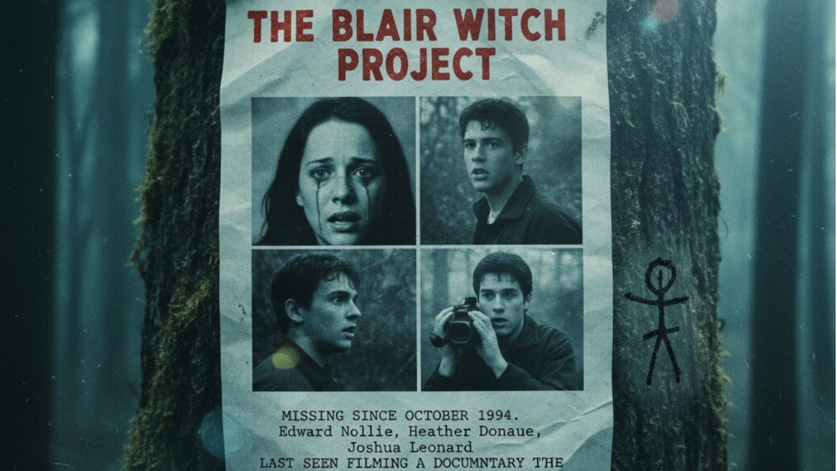 Imagem inspirada no filme A Bruxa de Blair (1999), terror found footage psicológico