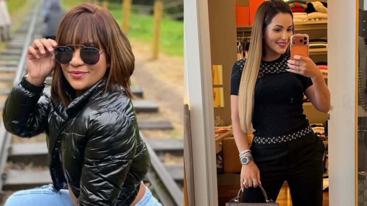 Tainara posando ao ar livre e Deolane Bezerra em registro feito diante do espelho; imagem usada em matéria sobre apoio financeiro da influenciadora à jovem vítima de atropelamento.