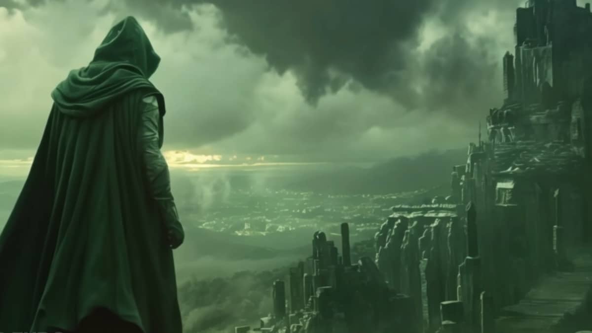 Doutor Destino observando a cidade de Latveria em cena conceitual do MCU