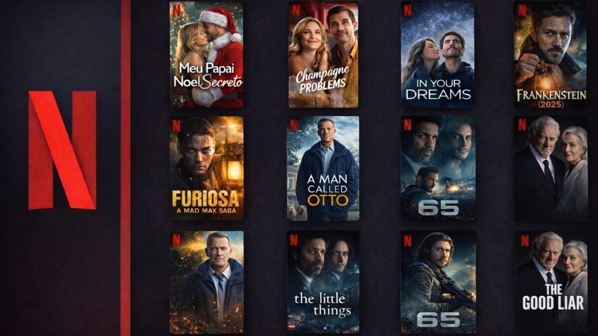Montagem com capas dos melhores filmes da Netflix em 2025 disponíveis no catálogo brasileiro