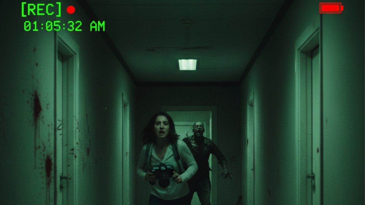 Imagem inspirada no filme REC (2007), terror found footage espanhol