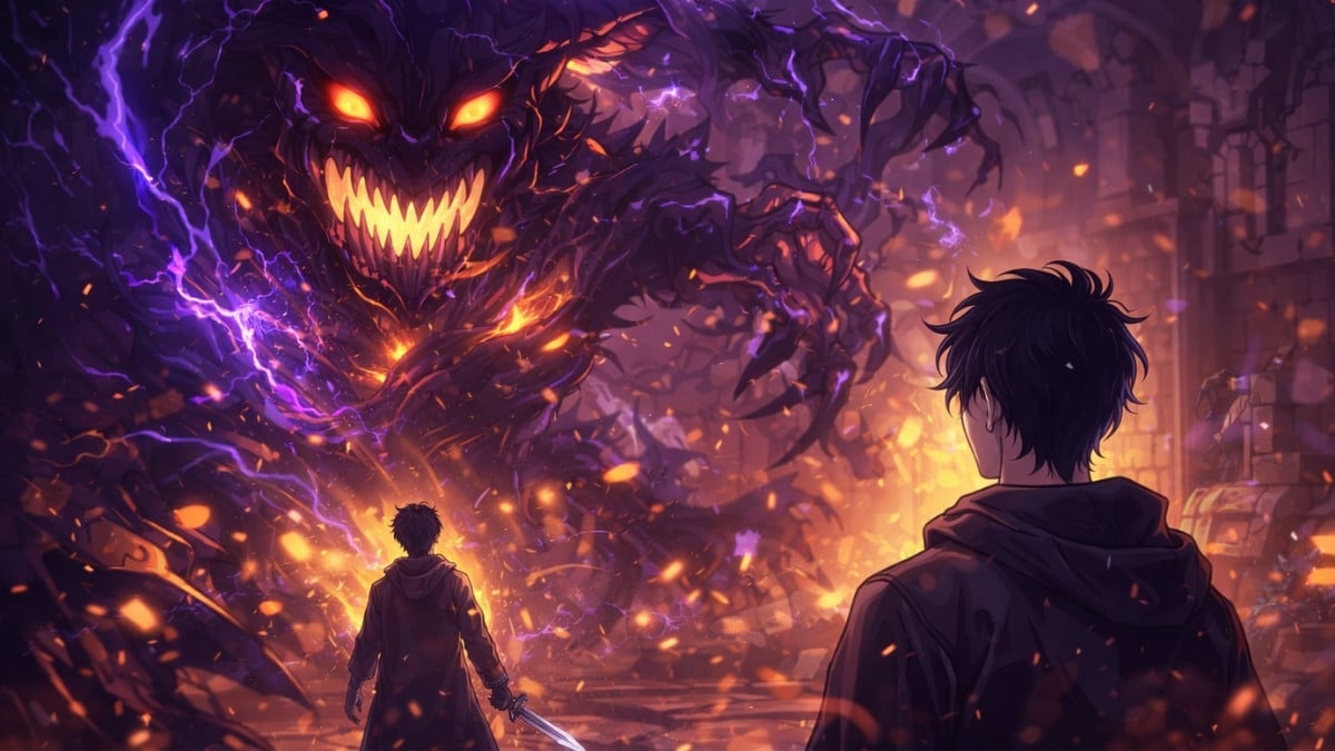 Sung Jin-Woo enfrentando um monstro poderoso no mangá Solo Leveling durante uma batalha intensa