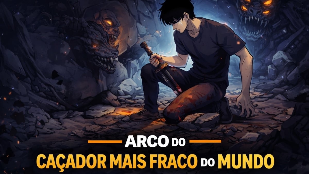 Sung Jin-Woo como o caçador mais fraco do mundo no início de Solo Leveling