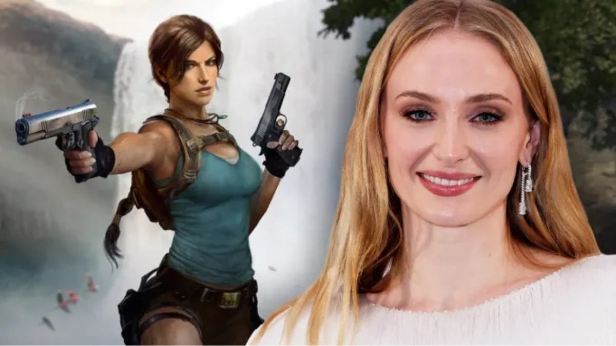 Montagem mostra Sophie Turner e a personagem Lara Croft em Tomb Raider, série da Prime Video
