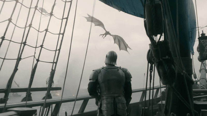 Cena de batalha naval de House of the Dragon, mostrando navios em combate no Golfo