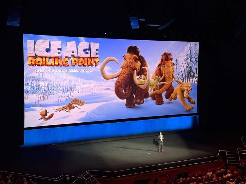 Cena do filme Ice Age: Boiling Point mostrando personagens da franquia em cenário gelado