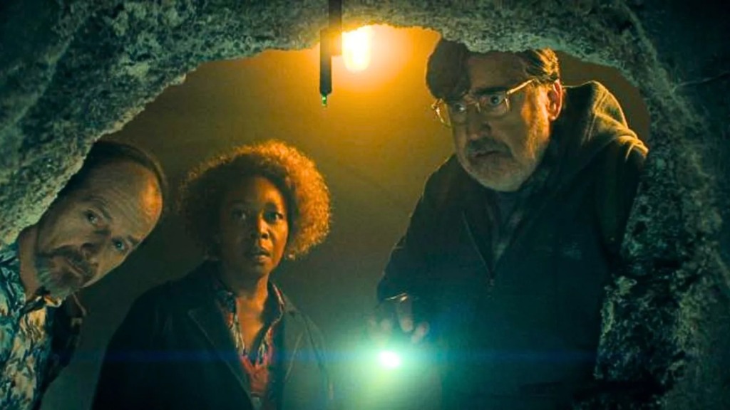 Cena da série The Boroughs com personagens em momento dramático do episódio final