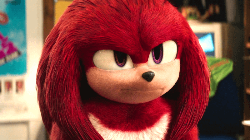 Knuckles em cena da série Sonic the Hedgehog, personagem interpretado por Adam Pally
