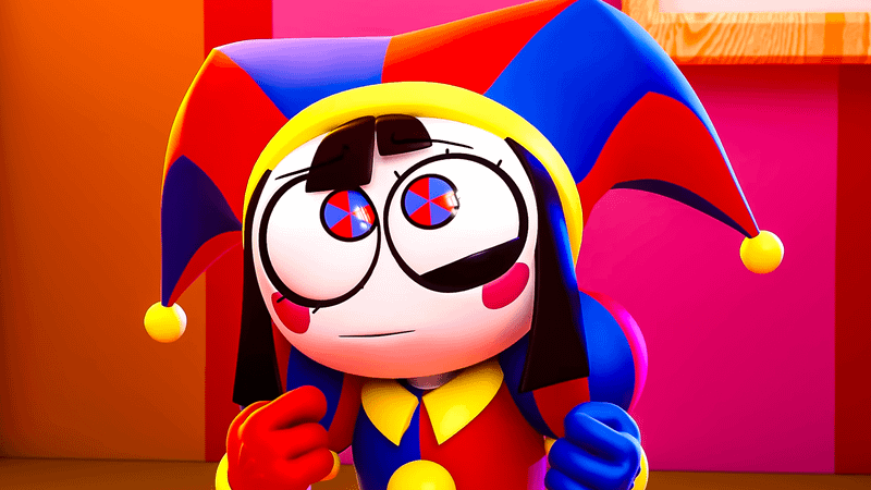 Pomni, personagem principal de The Amazing Digital Circus em cena do episódio final vazado