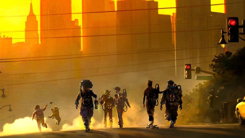 Grupo de jovens caçadores de fantasmas em Nova Iorque no cenário da série Ghostbusters: Night Shift