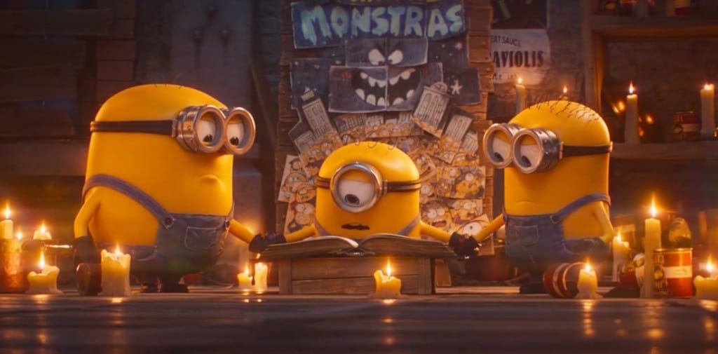 Minions em cena do filme Minions & Monstros, que terá sequência com cinema mudo em minionês