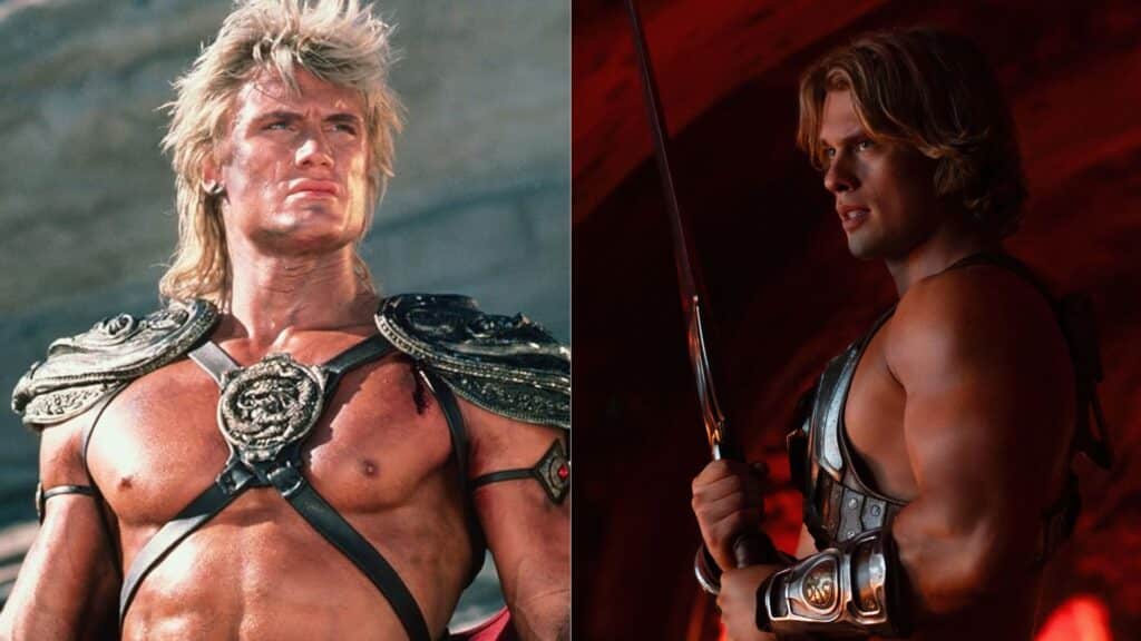 Comparação dos personagens de Mestres do Universo em 1987 e 2026 mostrando a evolução visual