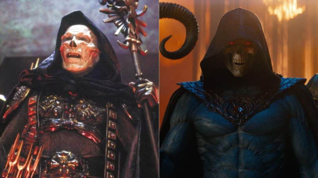 Comparação dos personagens de Mestres do Universo em 1987 e 2026 mostrando a evolução do design
