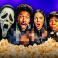 Baldes de pipoca temáticos de Scary Movie 6 com designs assustadores e divertidos