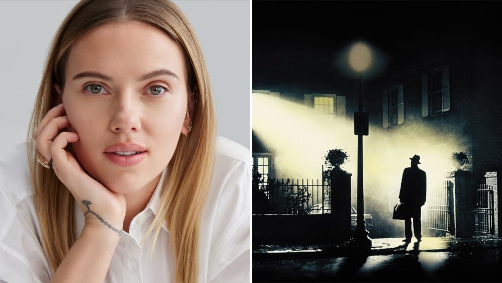 Scarlett Johansson em cena do reboot de O Exorcista, mostrando o tom sombrio do filme