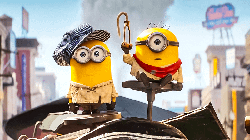 James e Henry nos bastidores de um estúdio de cinema dos anos 1920 em Minions & Monstros