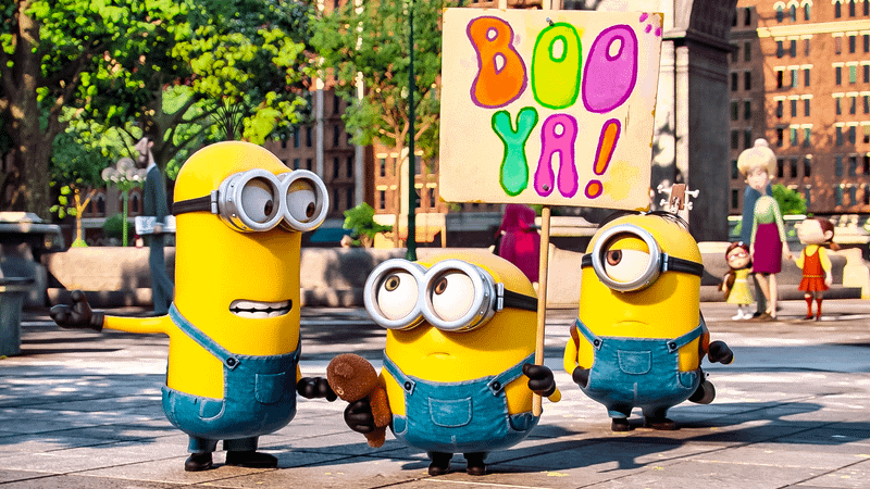Pôster oficial de Minions & Monstros com os Minions e referências ao cinema dos anos 1920