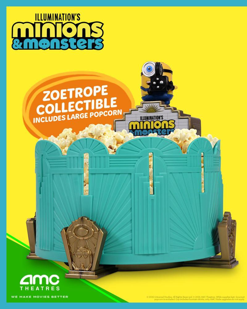 Balde de Minion com duplo compartimento empilhado para pipoca, lançado pela Cinemark Brasil