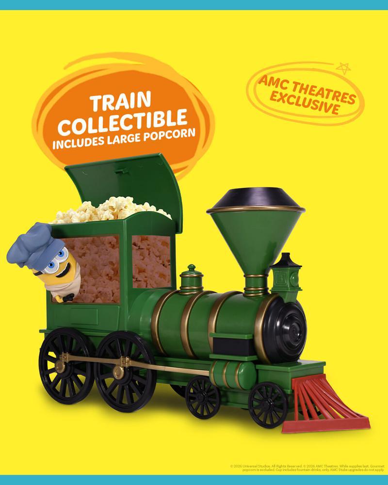 Balde Train design art-déco em tom teal com detalhes dourados, exclusivo da AMC para Minions & Monstros